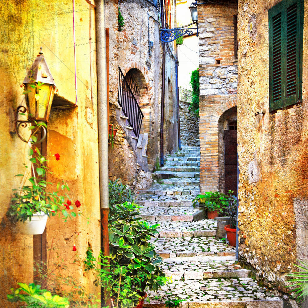 Charming Old Streets Of Italian Villages — Botanical custom art by ArtzFolio