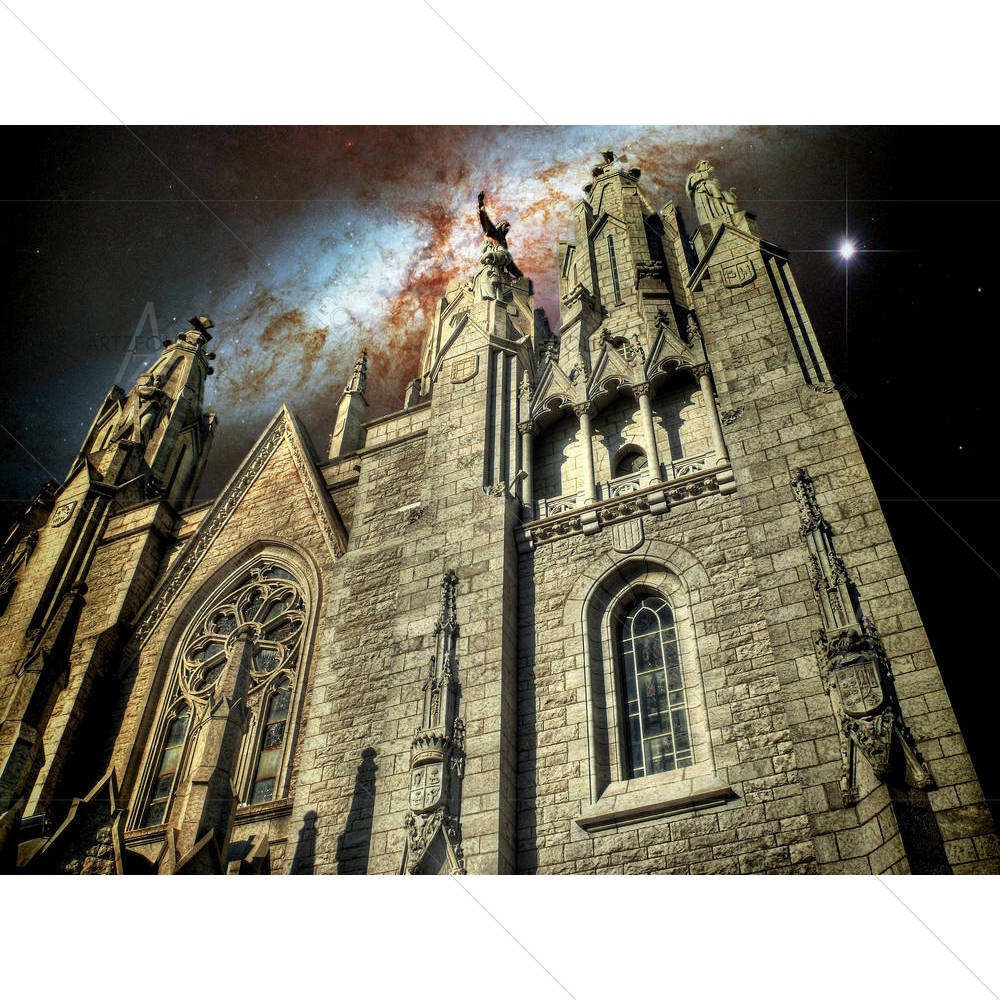 Temple of Sacred Heart Barcelona & Cigar Galaxy — custom-size art design 5004075