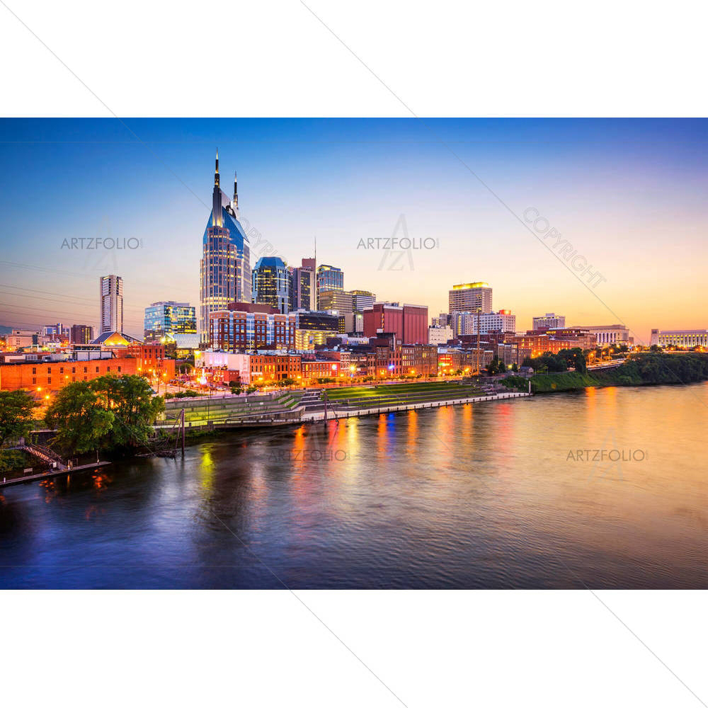 Downtown Skyline On Cumberland River, Tennessee USA — custom-size art design 5004081