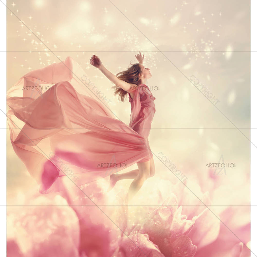 Woman Jumping On A Giant Flower — Botanical custom art by ArtzFolio