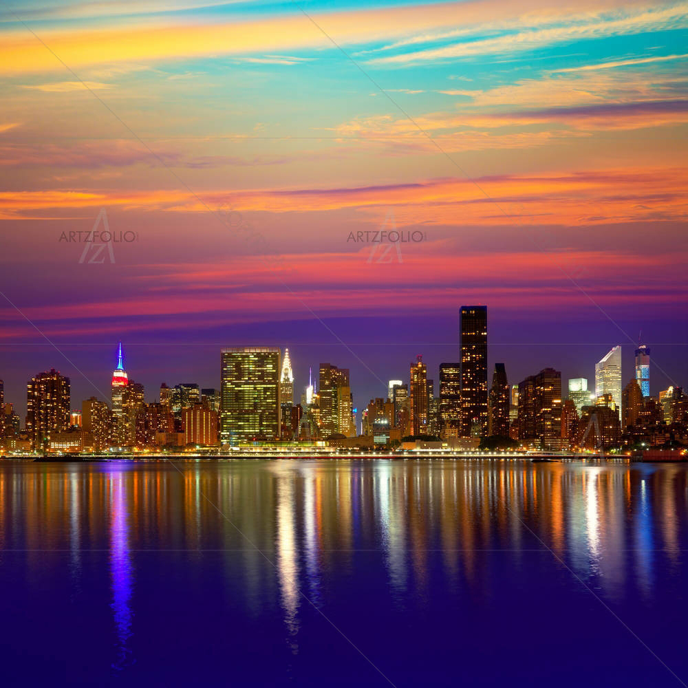 Manhattan New York City Skyline At Sunset, USA — American custom art by ArtzFolio