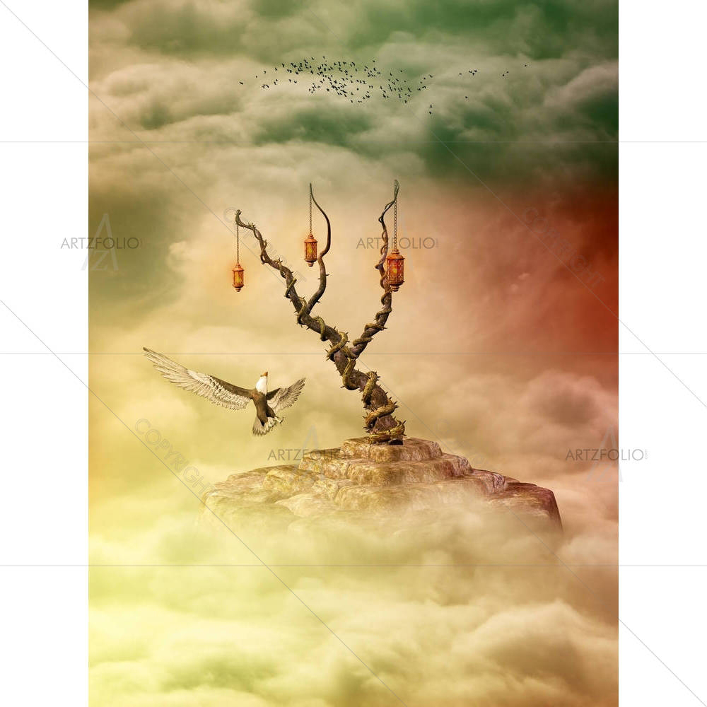 Sky With Eagle & Birds — Fluid marble custom art by ArtzFolio