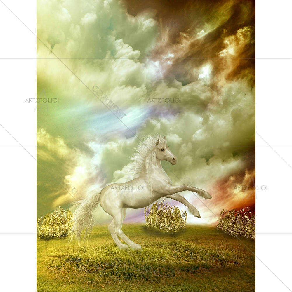 White Horse In The Field — Botanical custom art by ArtzFolio