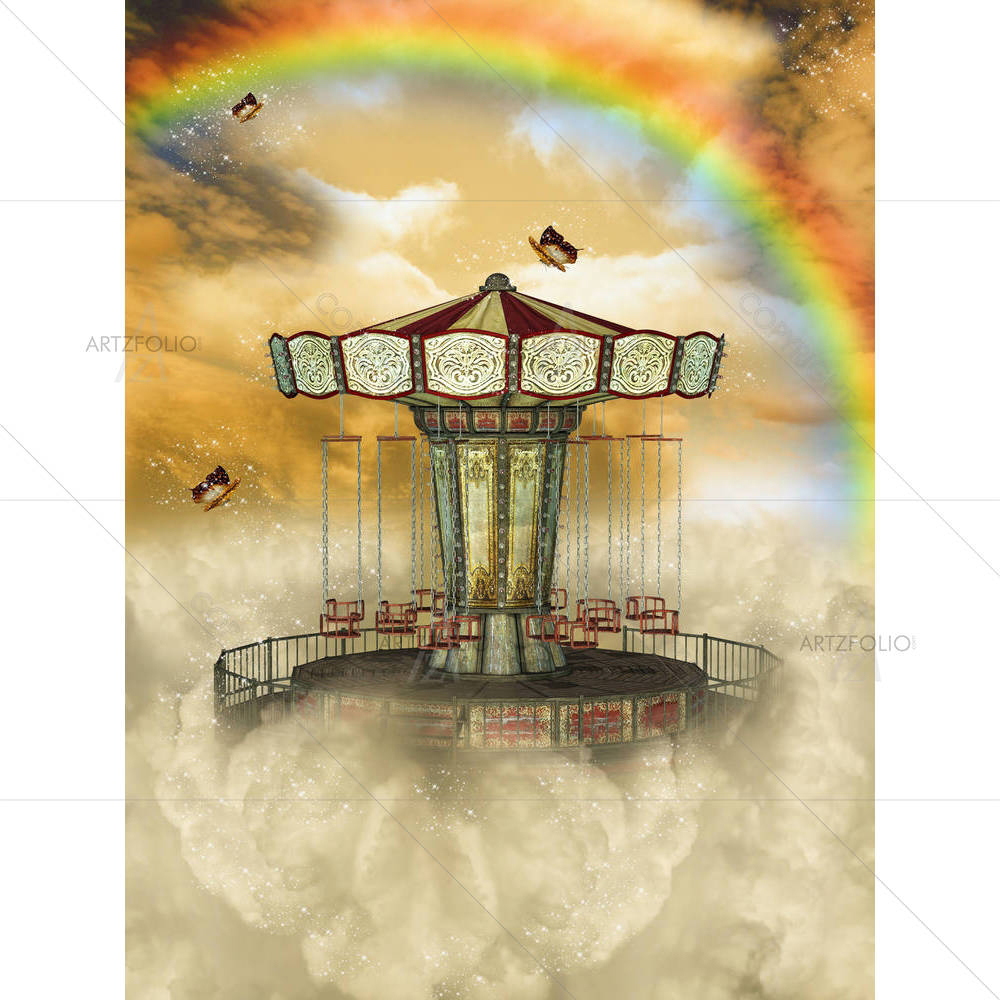 Carousel In The Sky With Rainbow & Butterfly — custom-size art design 5004158