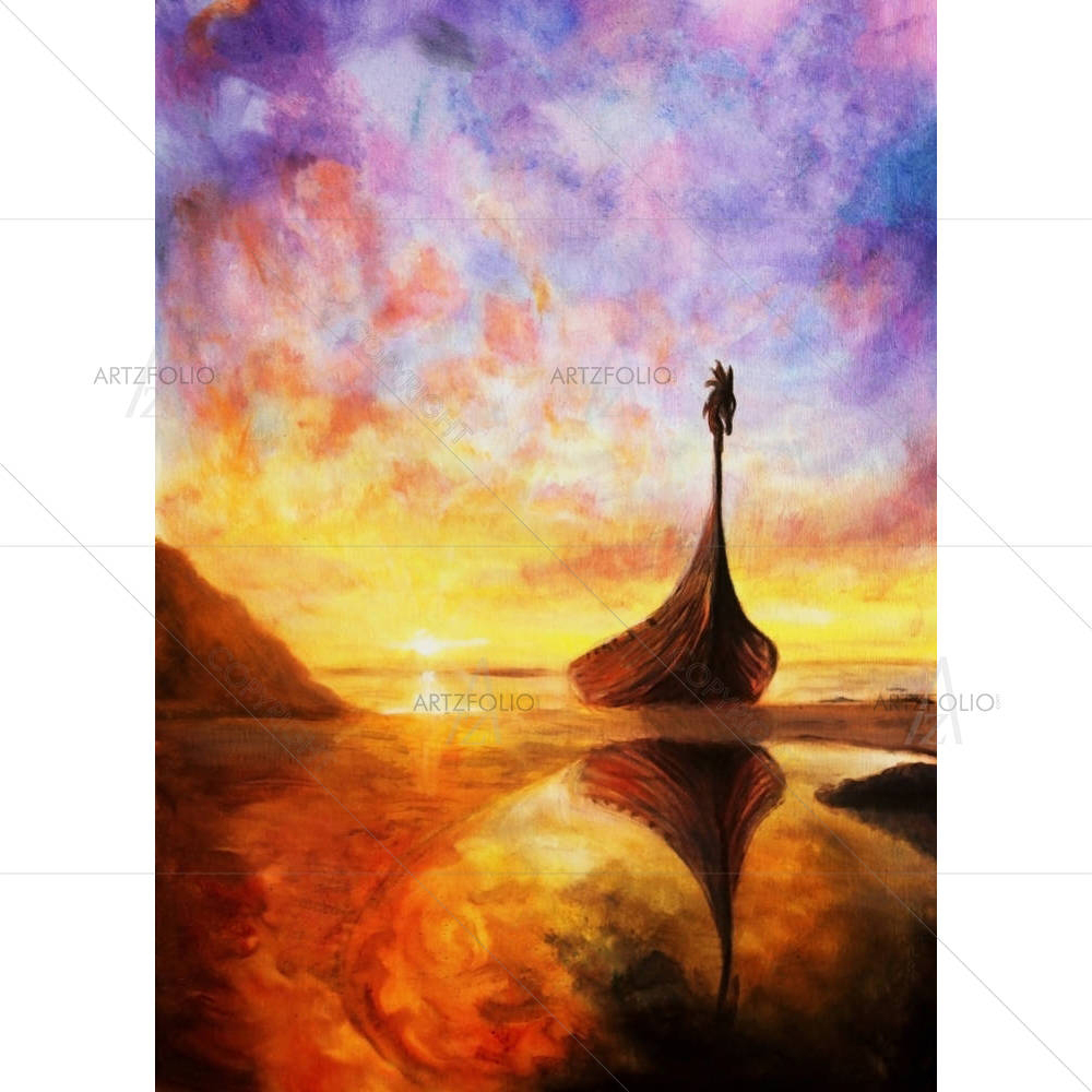 Boat Resting In A Shallow Bay — Boats custom art by ArtzFolio