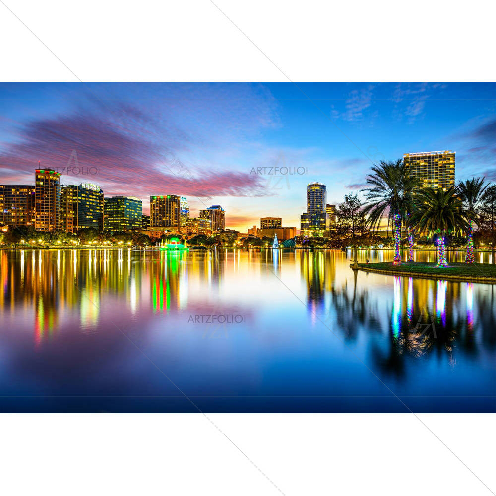 Downtown City Skyline Eola Lake, Florida USA D1 — American custom art by ArtzFolio