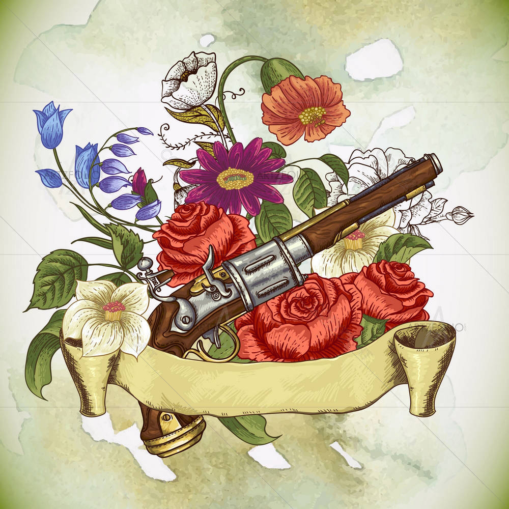 Gun & Flowers D1 — Botanical custom art by ArtzFolio