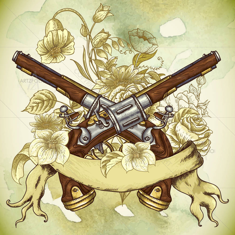 Gun & Flowers D2 — Botanical custom art by ArtzFolio
