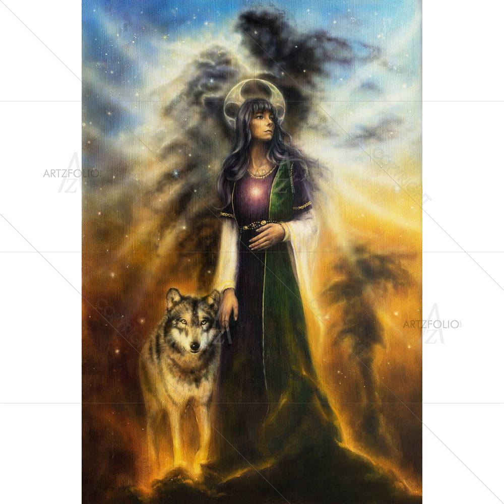 Mystical Fairy Priestess With A Wolf — Devotional custom art by ArtzFolio