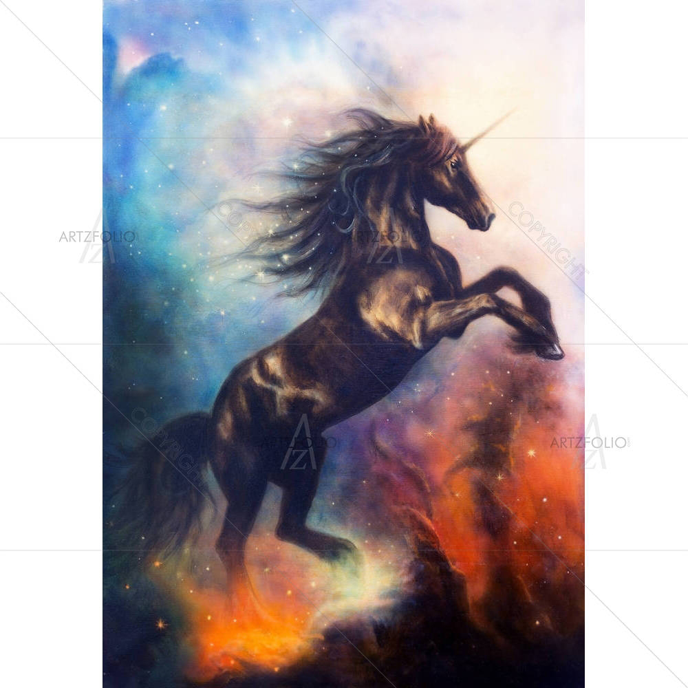 Black Unicorn Dancing In Space — custom-size art design 5004207