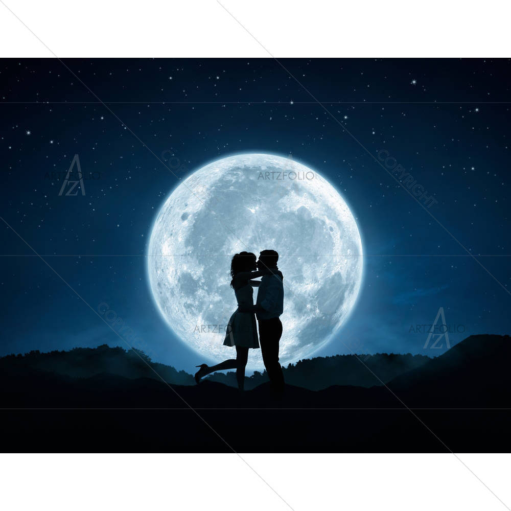 Couple Kissing Against The Full Moon — Love custom art by ArtzFolio