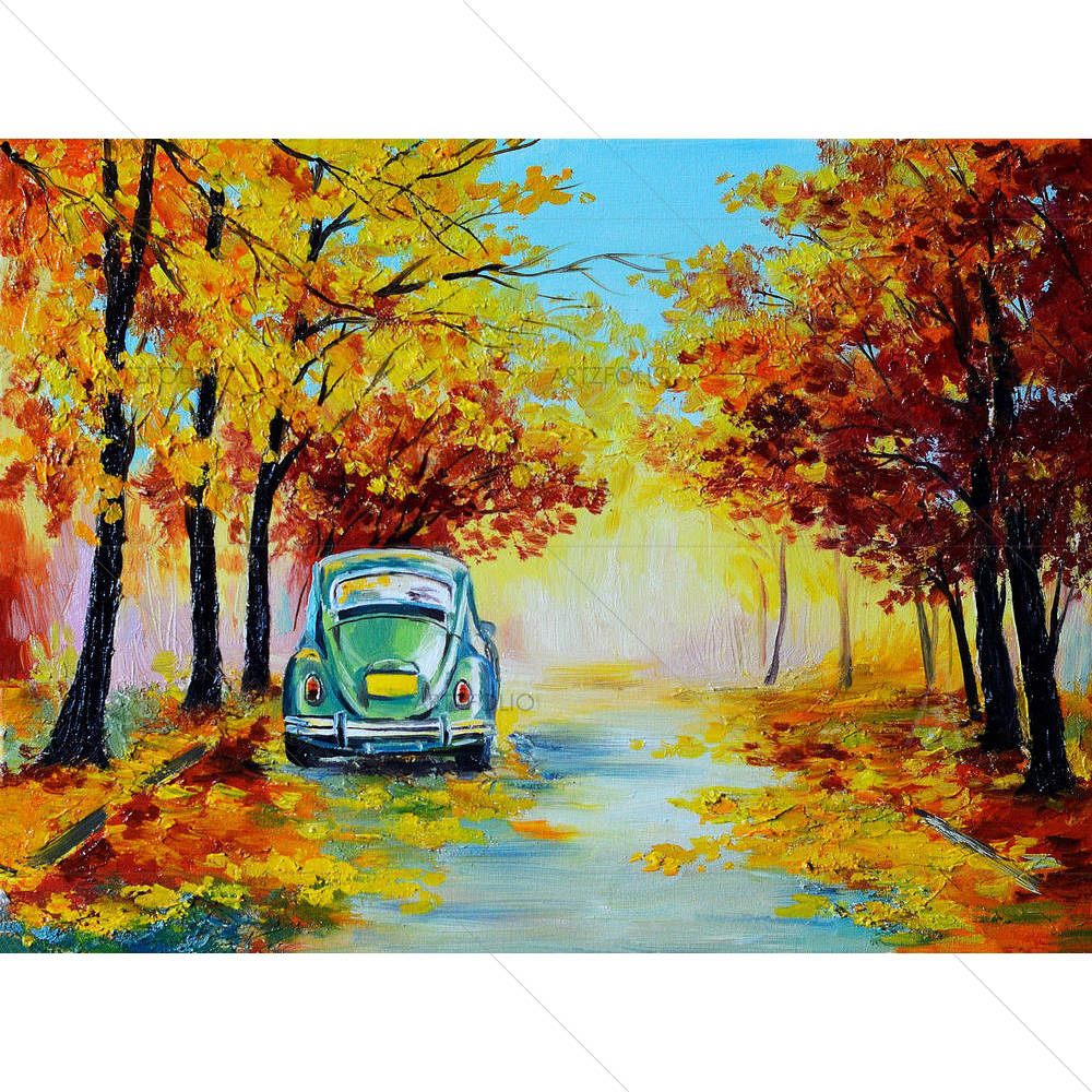Car In Autumn Forest — custom-size art design 5004214