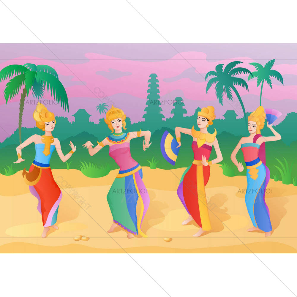 Girls From Indonesia In Dance Pose — custom-size art design 5004224
