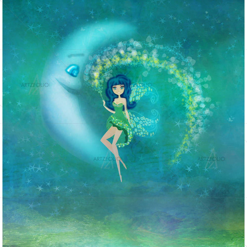 Fairy Sitting On The Moon — Devotional custom art by ArtzFolio