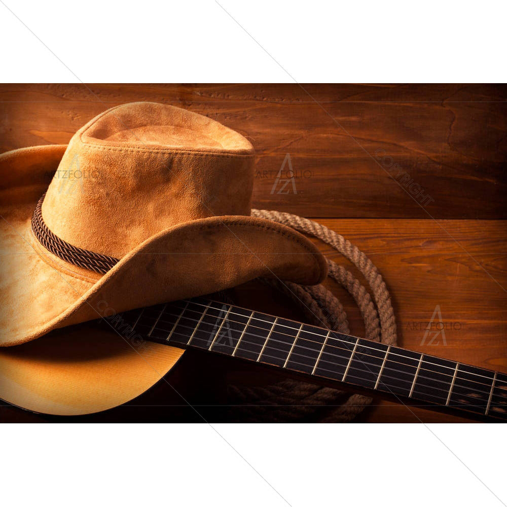 Guitar & Cowboy Hat — custom-size art design 5004272