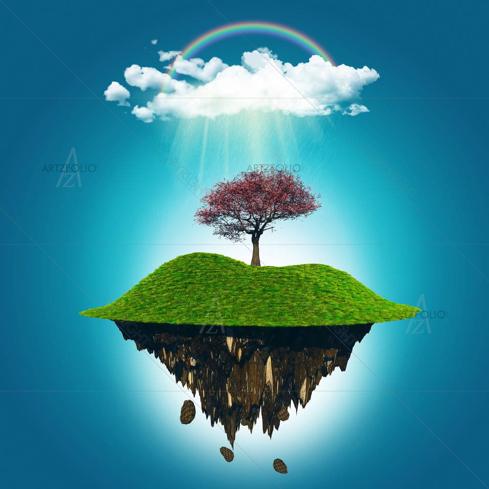 Floating Island With A Cherry Tree — Abstract custom art by ArtzFolio