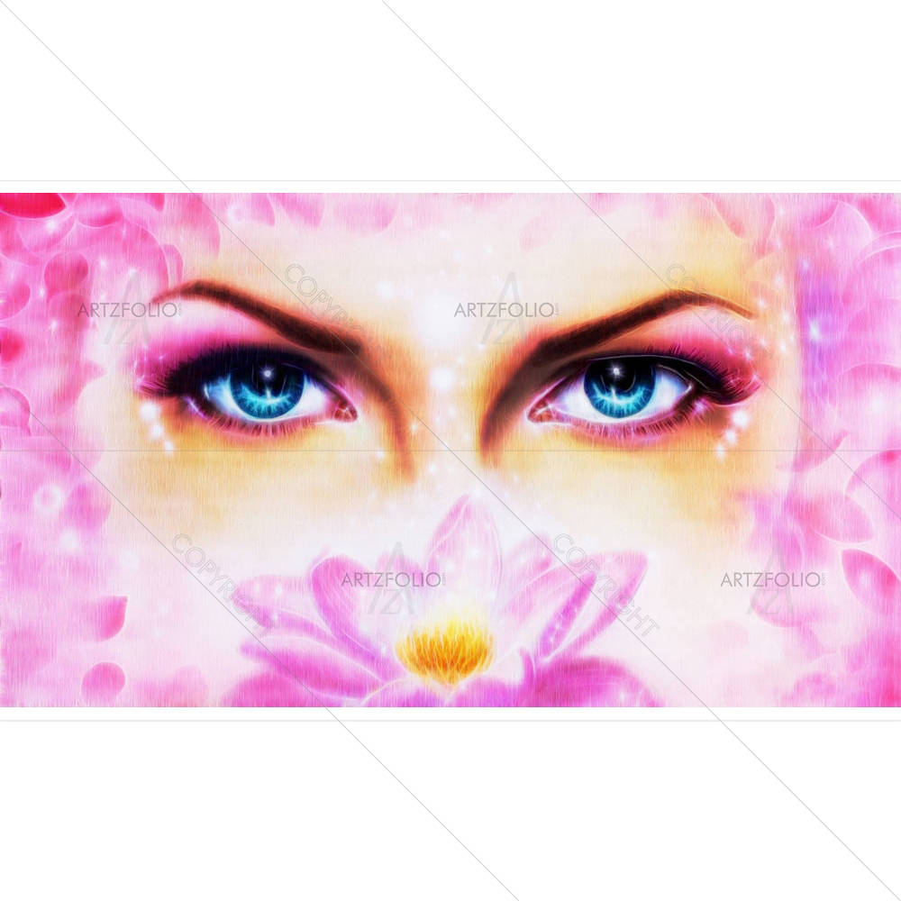 Blue Eyes Women With Lotus Flower — custom-size art design 5004282