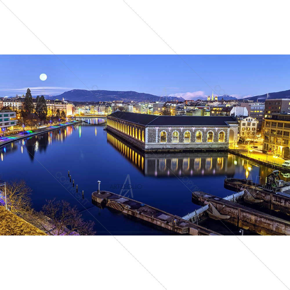 Cathedral Tower & Rhone River, Geneva, Switzerland — Architecture custom art by ArtzFolio