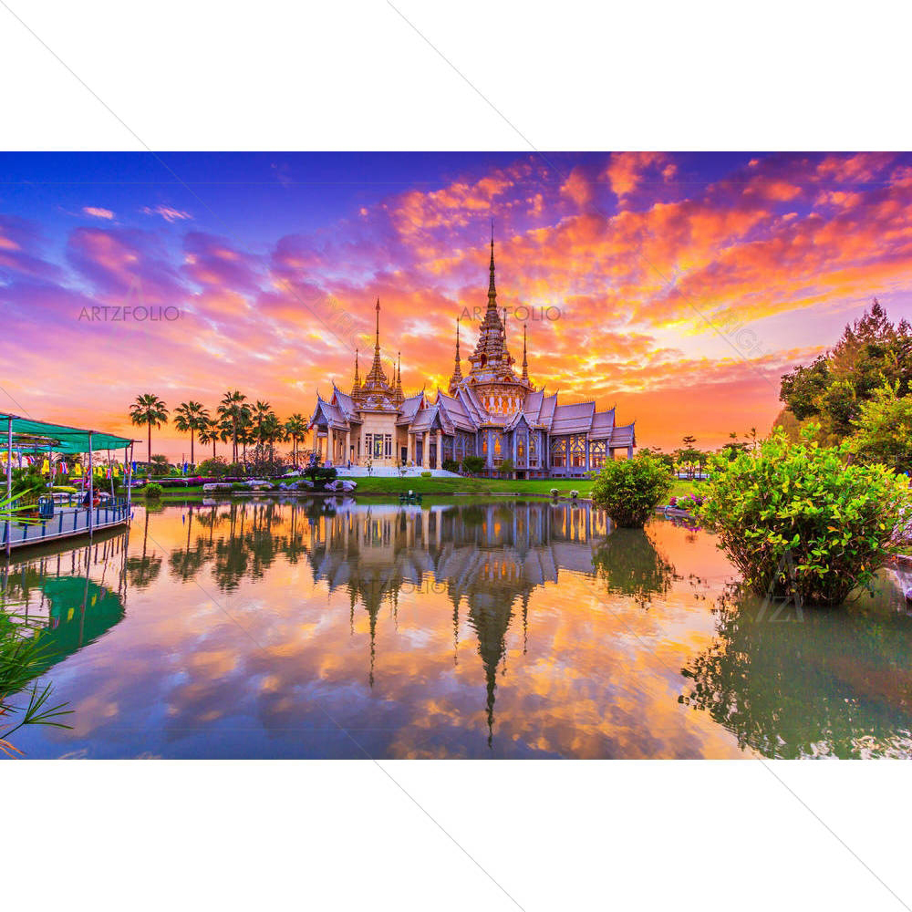 Wat Thai Sunset In Temple Thailand — Devotional custom art by ArtzFolio