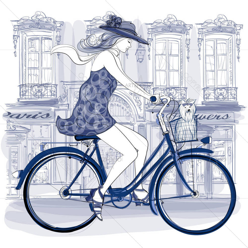 Bicyclist Riding In A Street In Paris — Adult custom art by ArtzFolio
