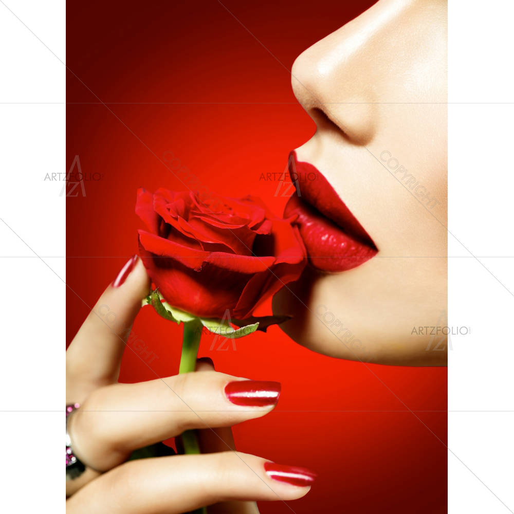 Woman with Red Rose Flower — Botanical custom art by ArtzFolio