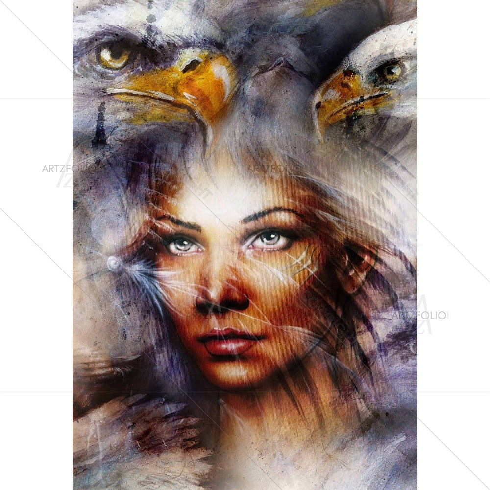 Woman With A Flying Eagle — custom-size art design 5004322