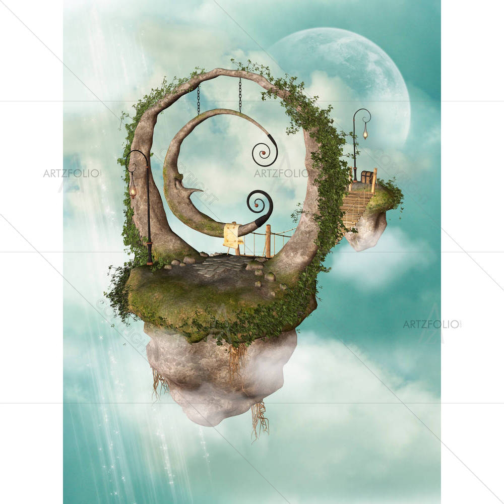 Fantasy Landscape With Floating Island In The Sky D1 — custom-size art design 5004357