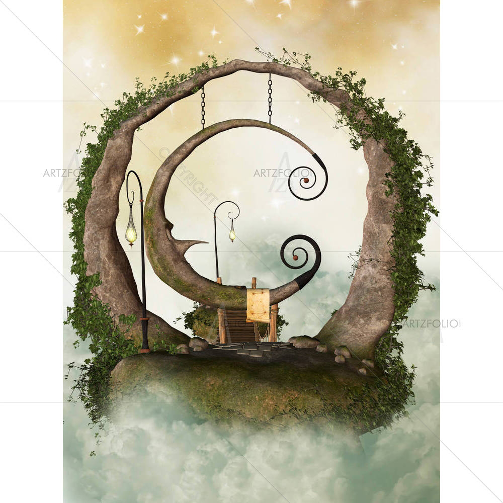 Fantasy Landscape With Floating Island In The Sky D2 — custom-size art design 5004358