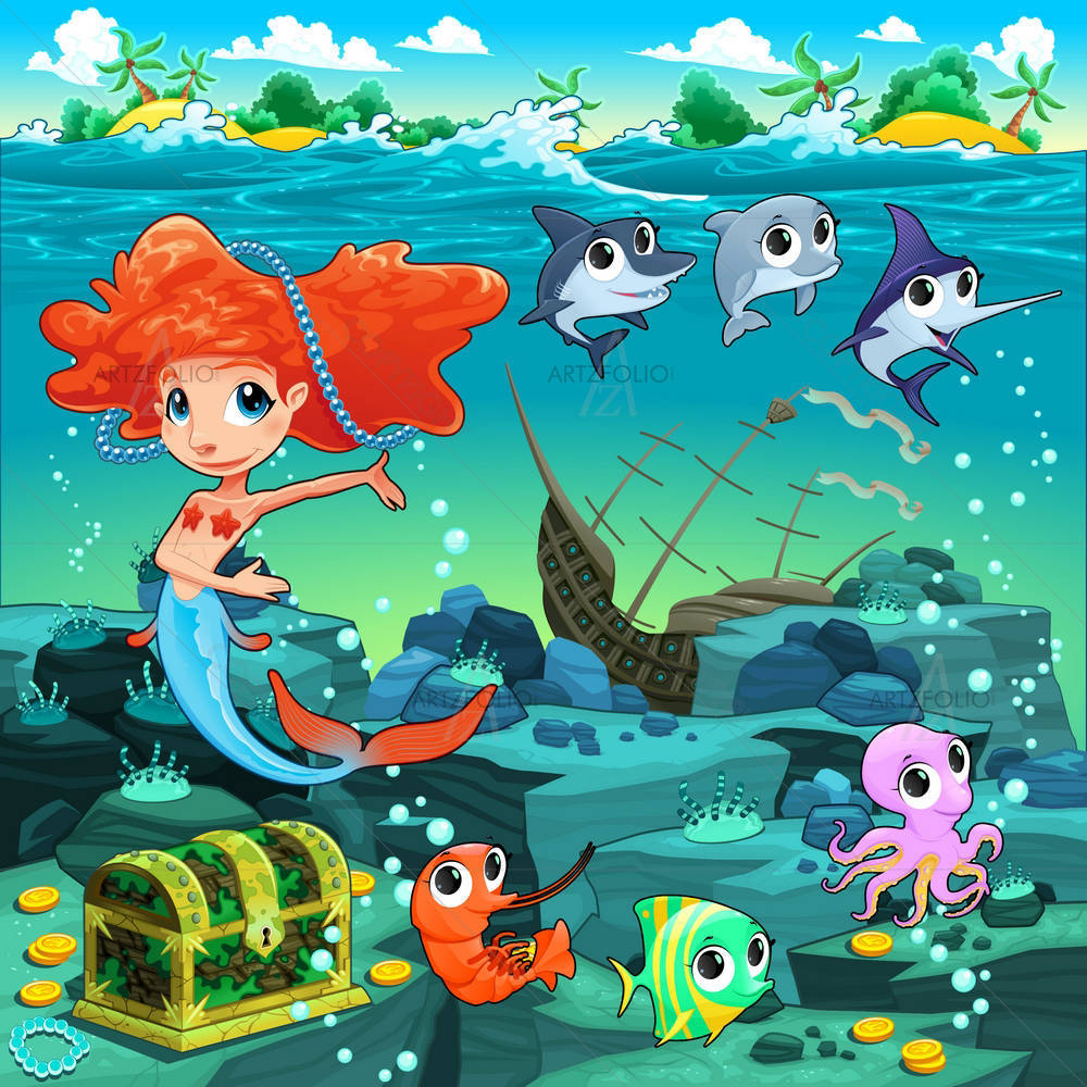 Mermaid With Funny Animals