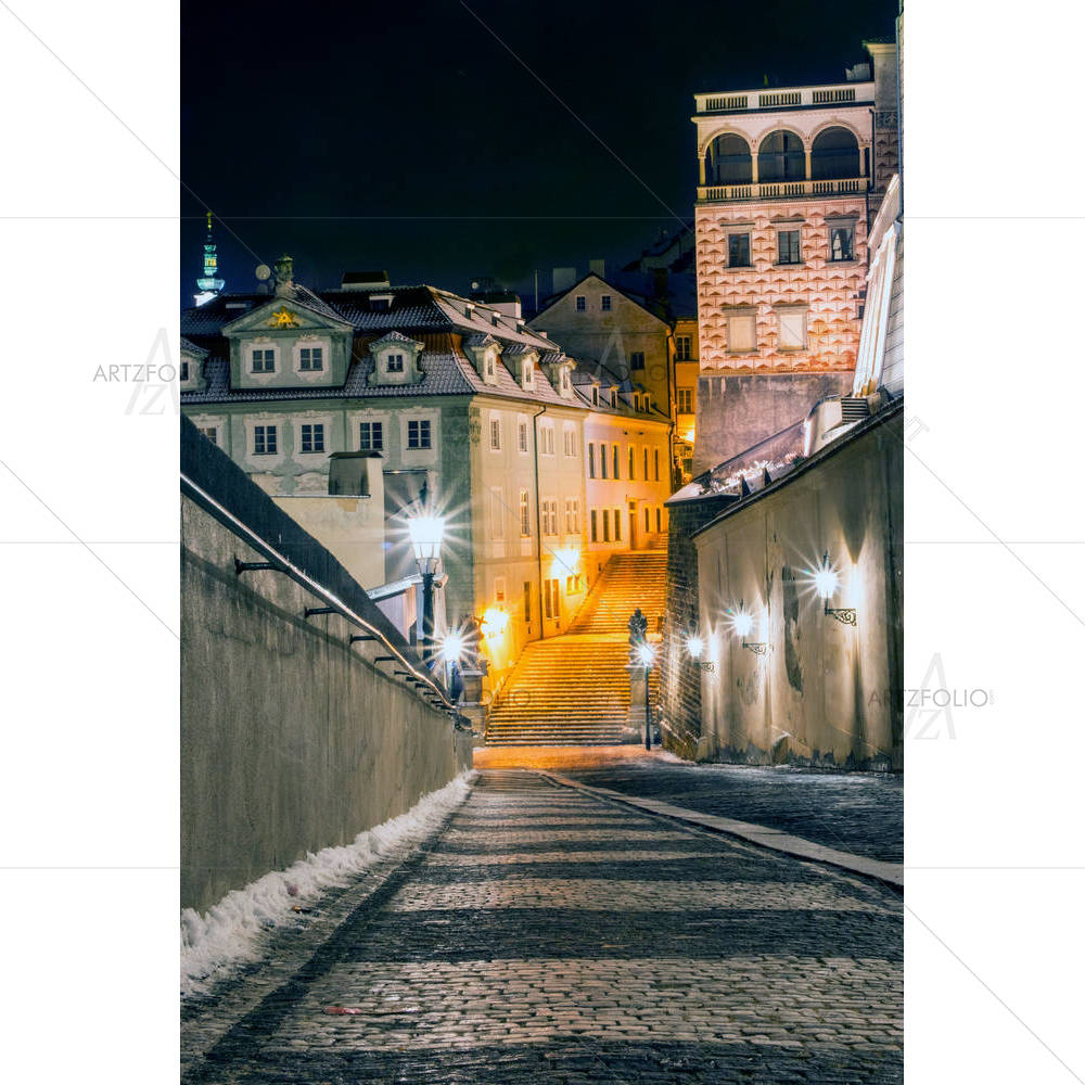 Old City Houses With Snowy Roofs D1 — custom-size art design 5004371