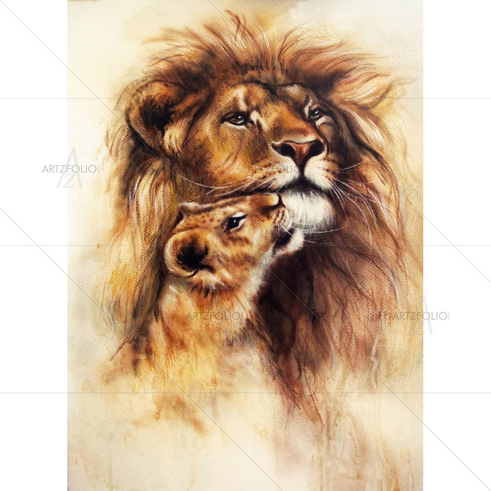Lion & Her Baby Cub — Animals custom art by ArtzFolio