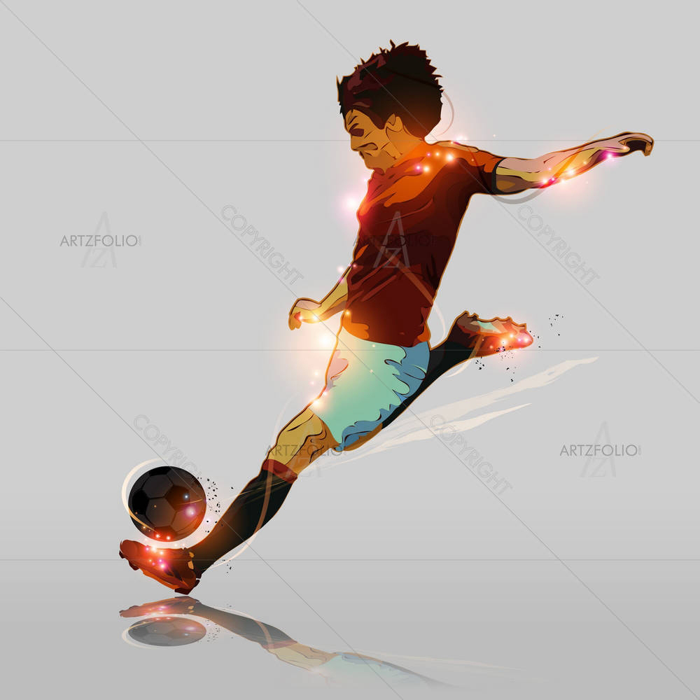 Soccer Player Shooting Soccer Ball — custom-size art design 5004389