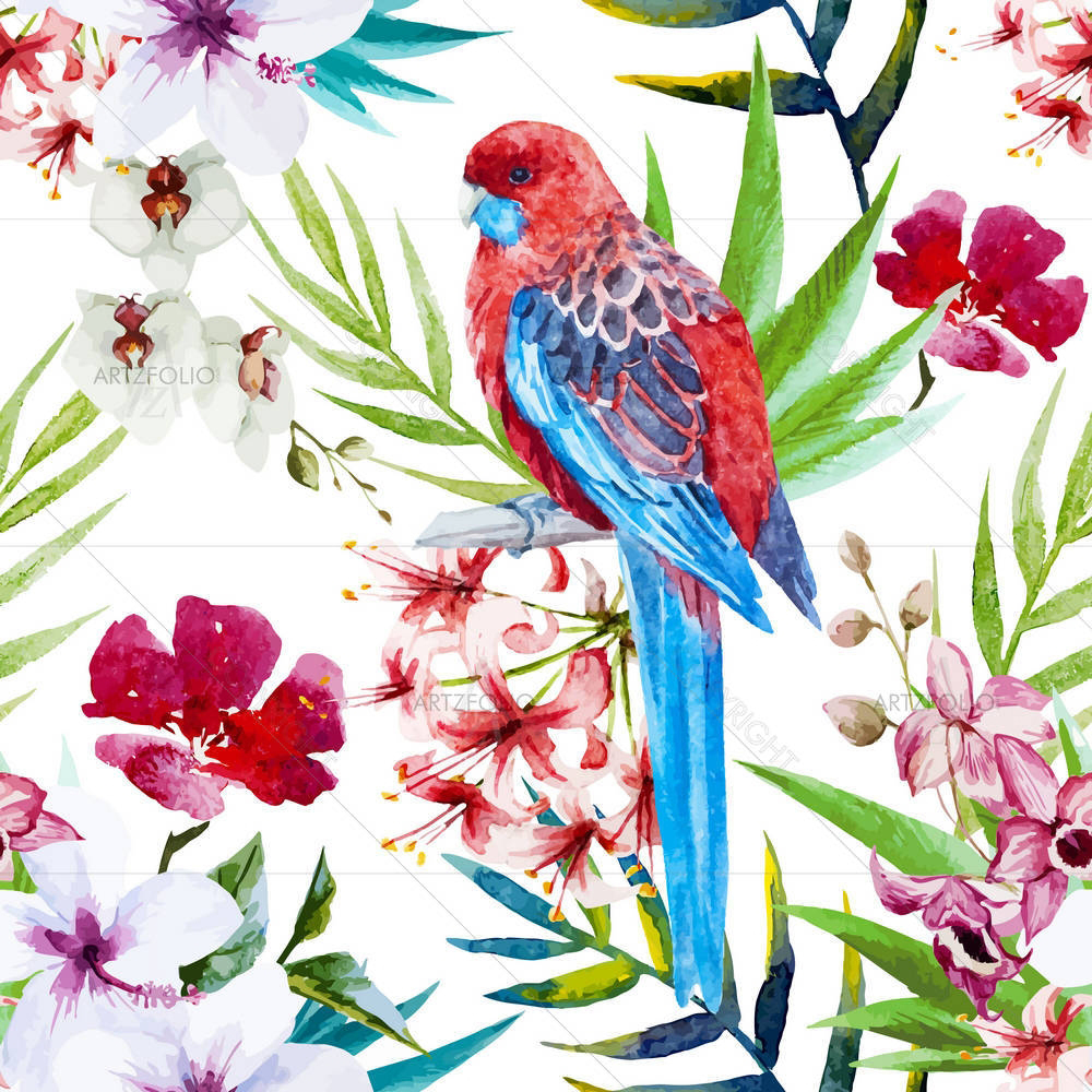 Tropical Bird & Flowers — Botanical custom art by ArtzFolio
