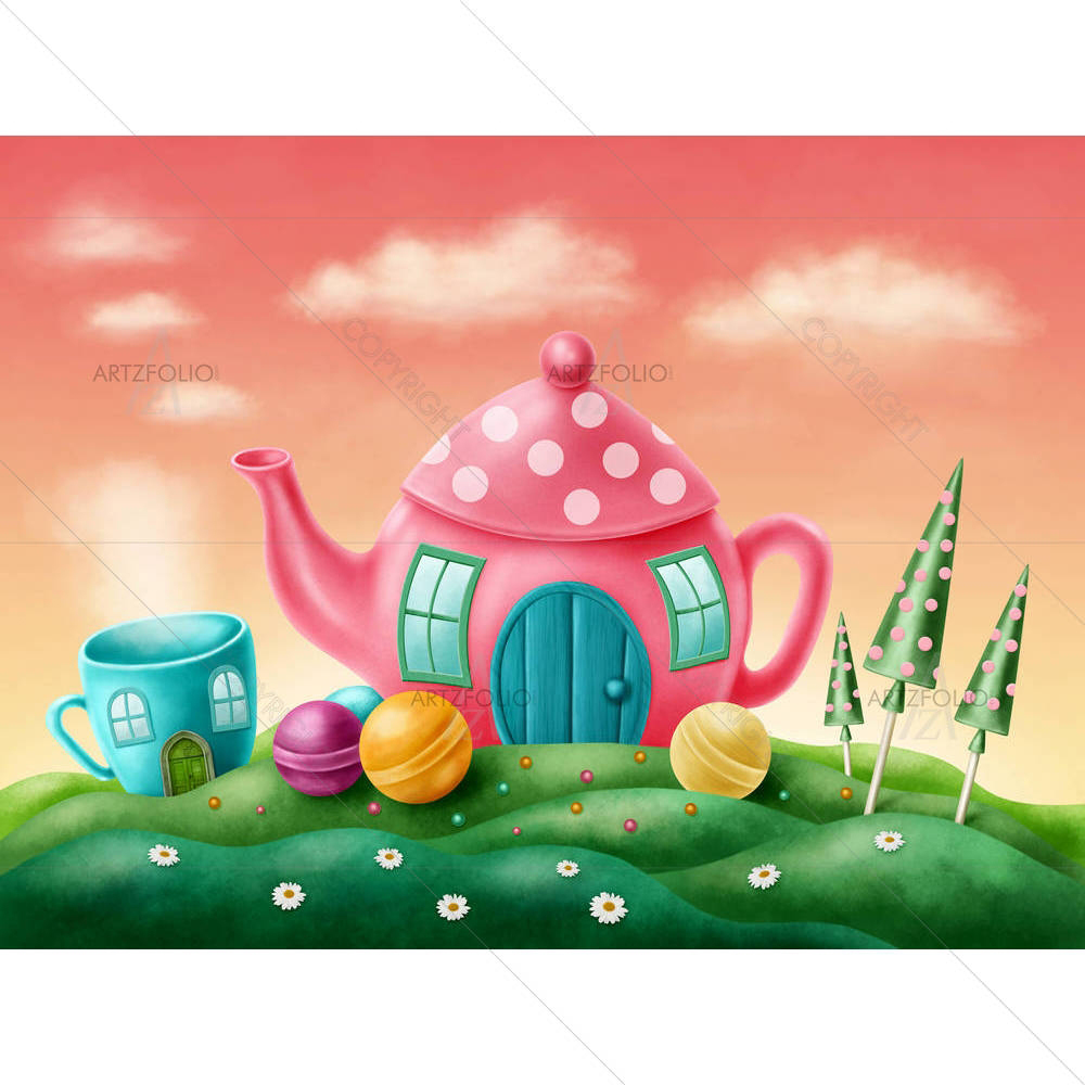 Teapot & Teacup Houses — custom-size art design 5004412