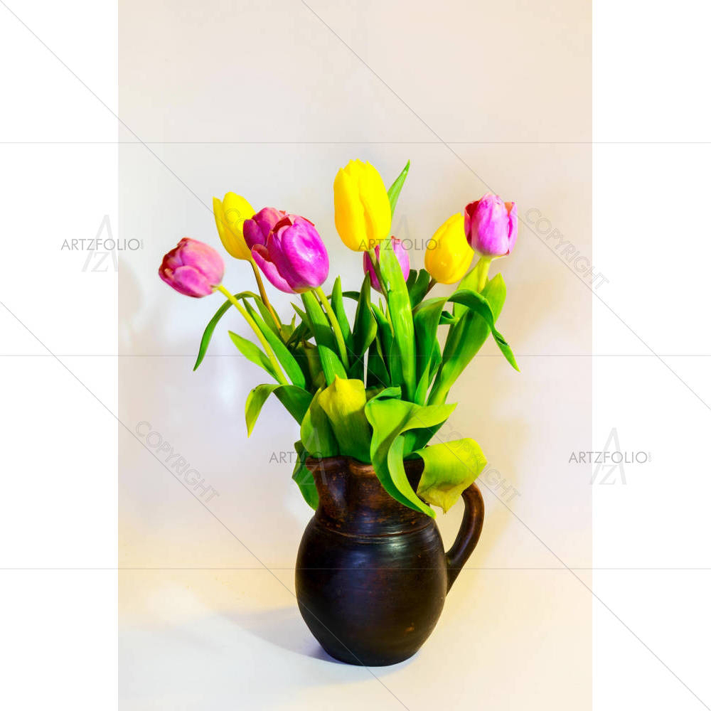 Violet & Yellow Tulips — Botanical custom art by ArtzFolio