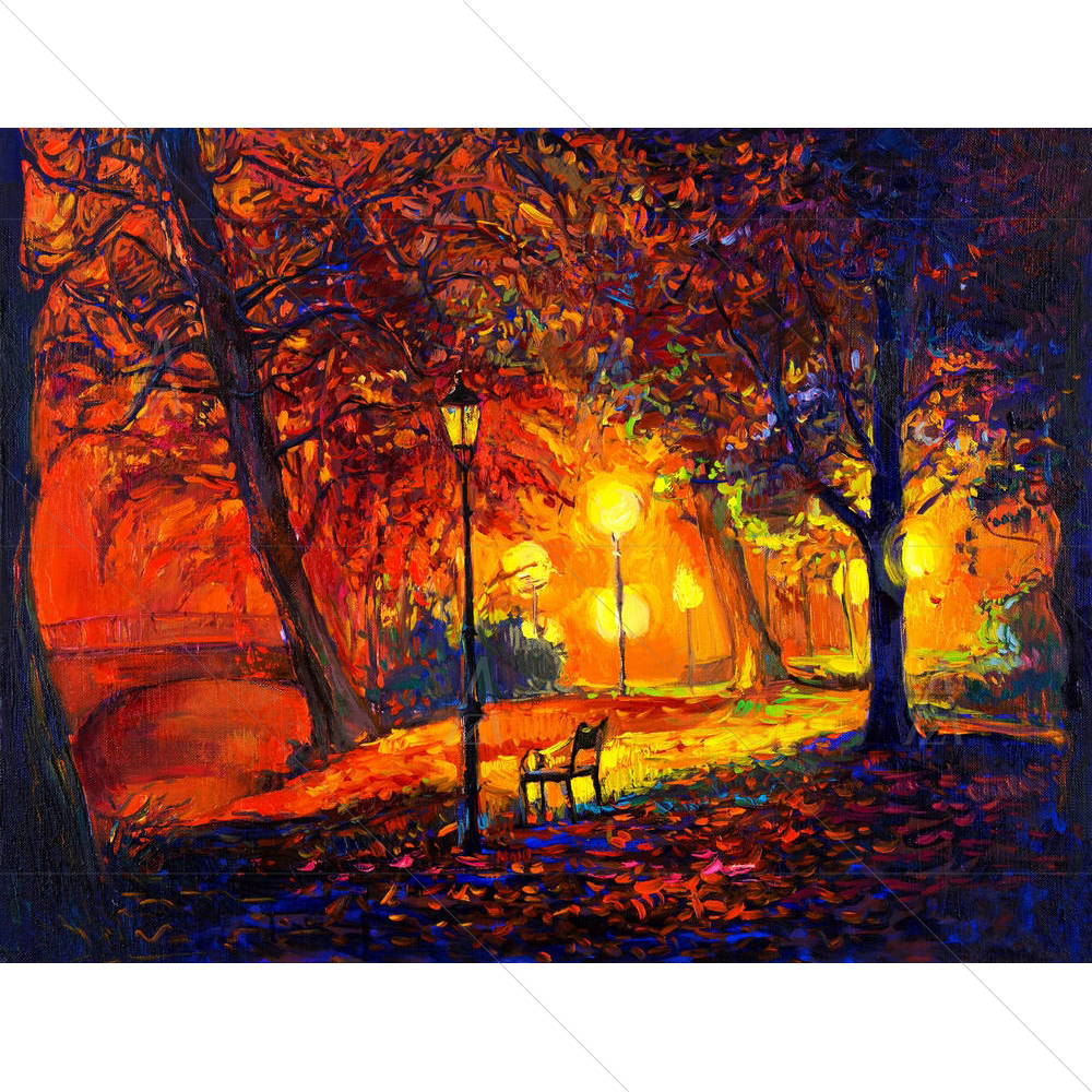 Autumn Park Lake & Bench — Abstract custom art by ArtzFolio