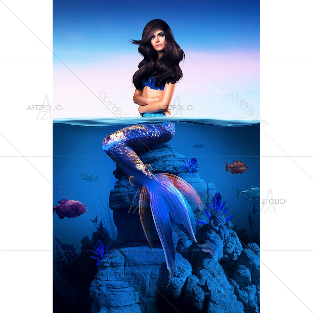 Mermaid Sitting Half In Water — custom-size art design 5004452