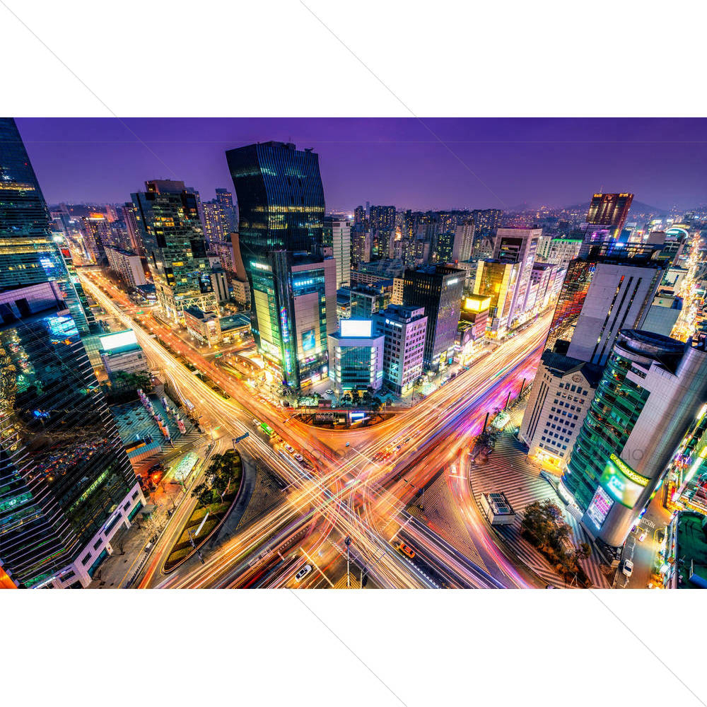Night Traffic Zips in Seoul, South Korea — Asian custom art by ArtzFolio