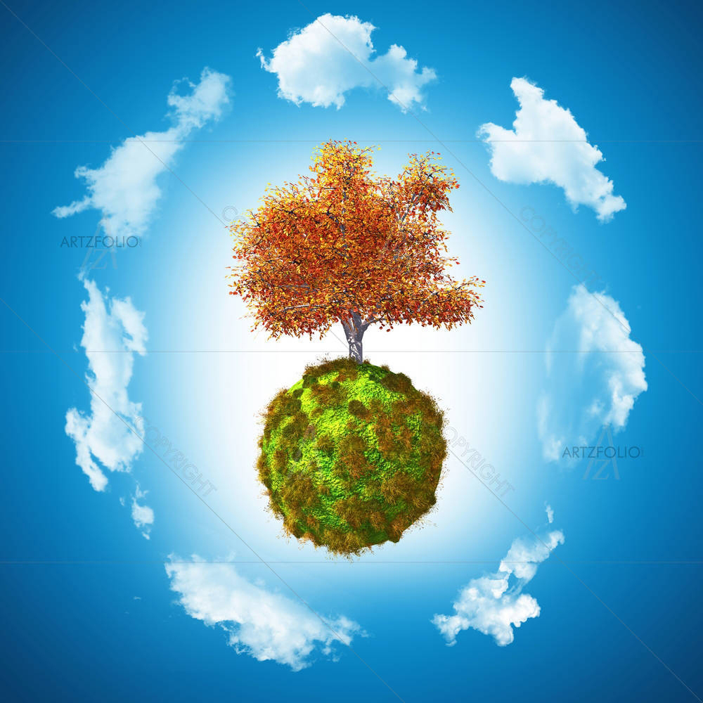 Walnut Tree On A Grassy Globe — Landscapes custom art by ArtzFolio