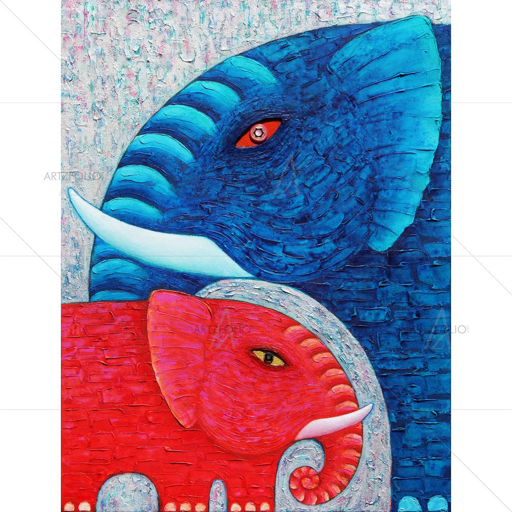 Red & Blue Elephant D1 — custom-size art design 5004483