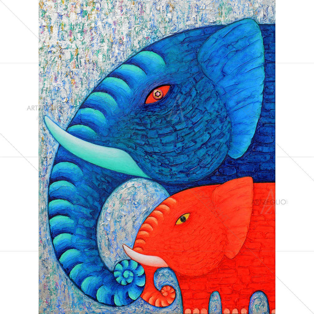 Red & Blue Elephant D2 — Animals custom art by ArtzFolio
