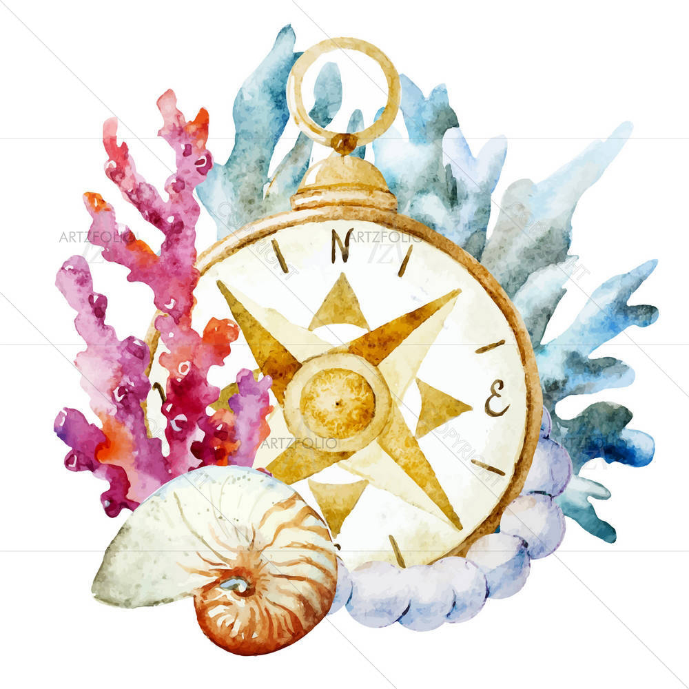 Compass With Corals — custom-size art design 5004558