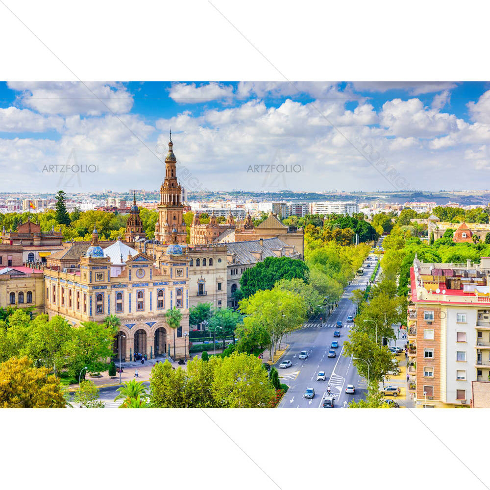 Seville, Spain Cityscape Towards Plaza De Espana — custom-size art design 5004561