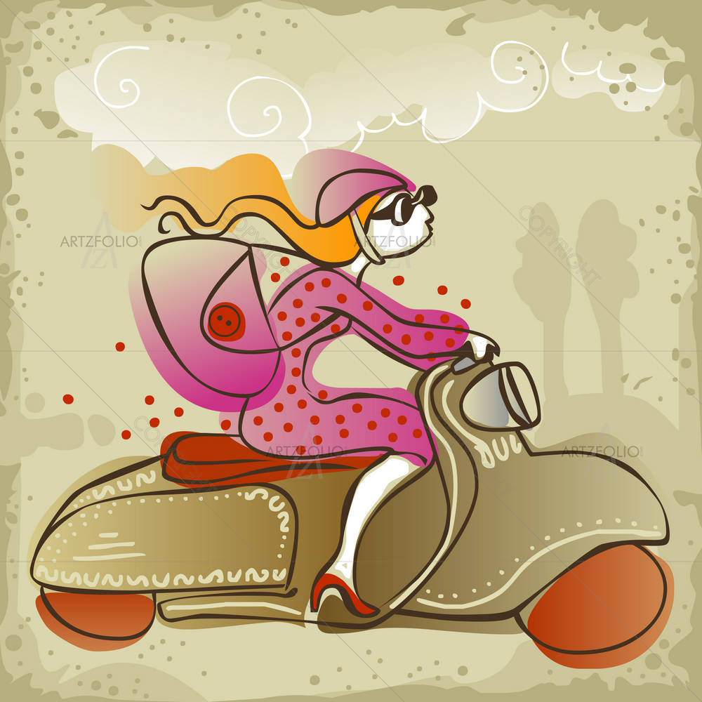 Girl Riding A Scooter — custom-size art design 5004574