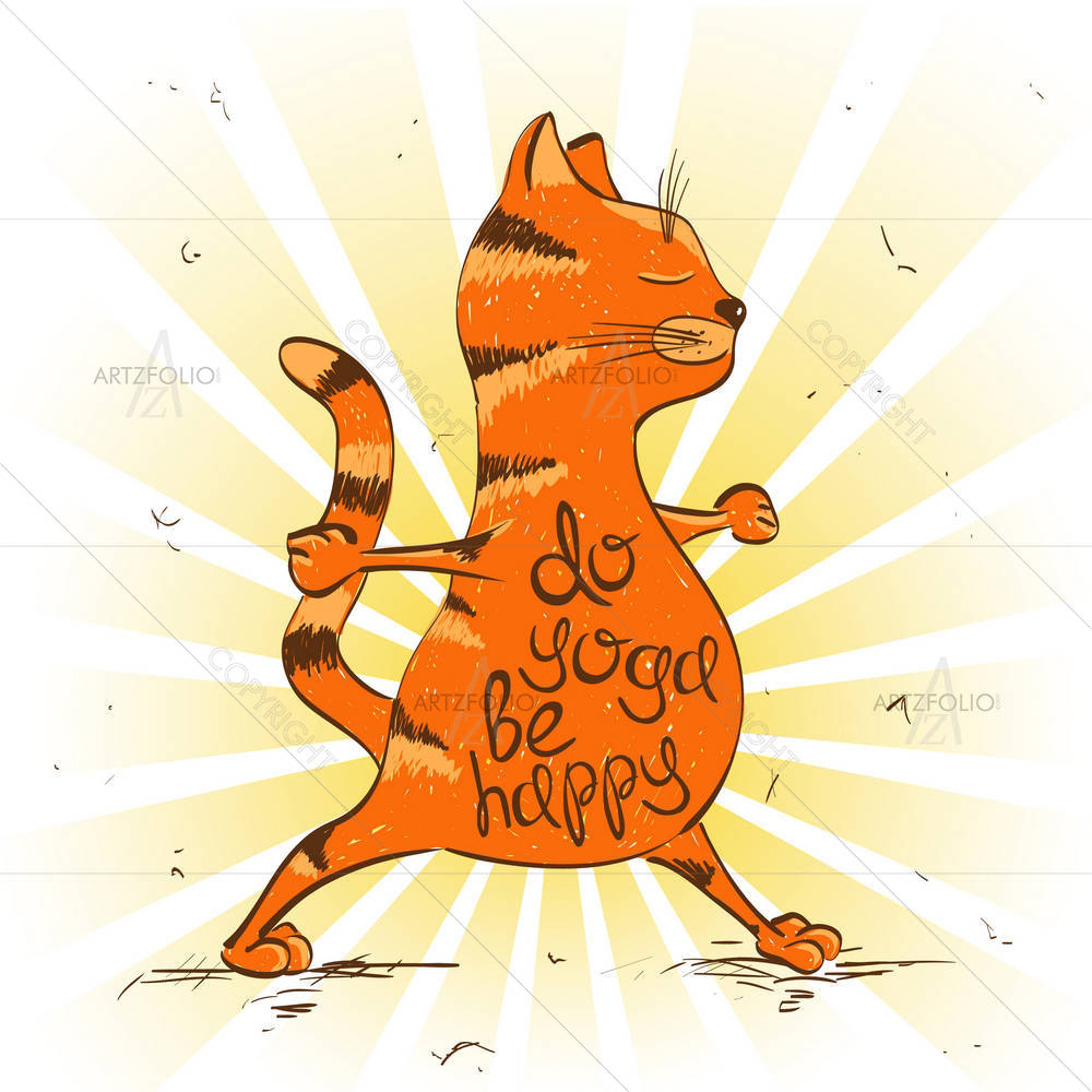 Cat Doing Warrior Yoga — custom-size art design 5004586