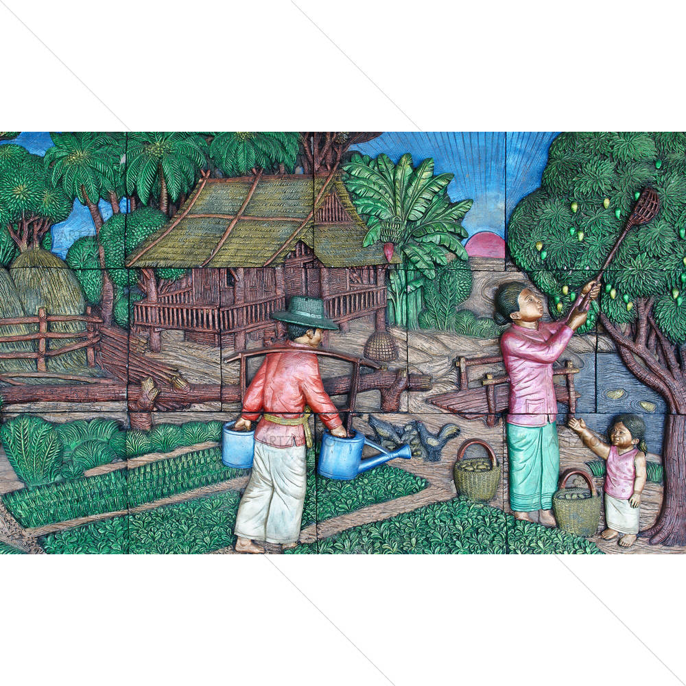 Thai Stucco On The Temple Wall Thailand D3 — Devotional custom art by ArtzFolio