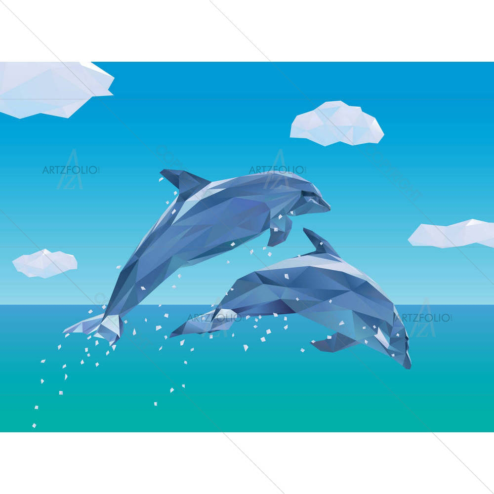 Low Poly Dolphins Jumping — custom-size art design 5004595