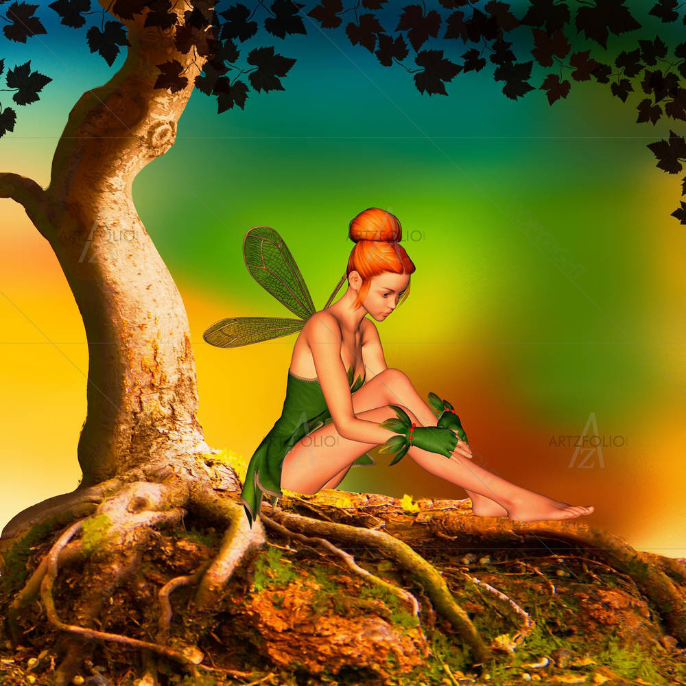 Fairy Sitting Under A Bonsai Tree — Fantasy custom art by ArtzFolio