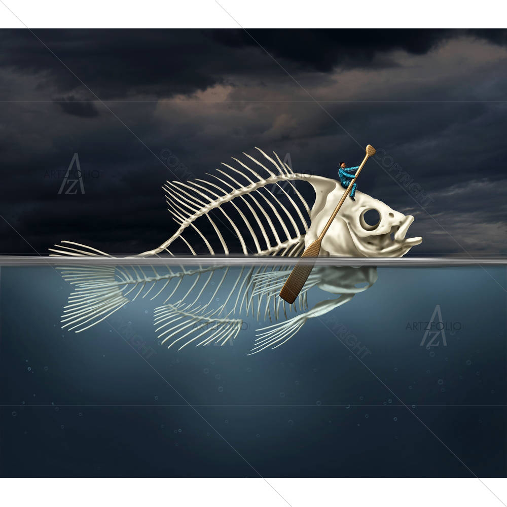 Fish Skeleton Rowing With A Boat Paddle — Boats custom art by ArtzFolio