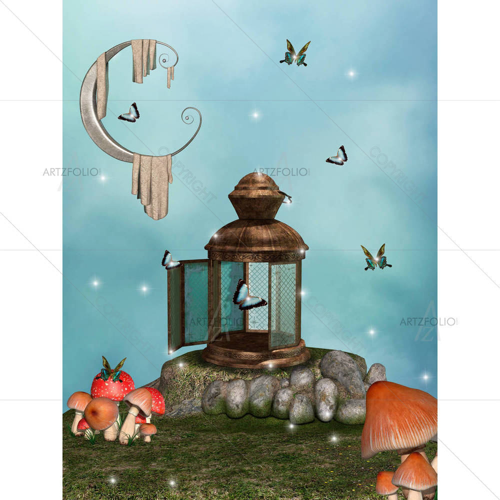 Big Lamp & Butterflies — Botanical custom art by ArtzFolio